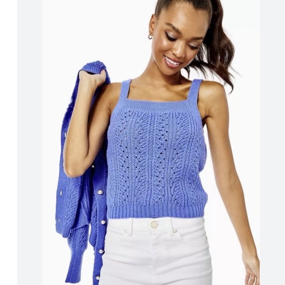 Lilly Pulitzer Zabrina Periwinkle Blue Pointelle Soft Knit Tank Top XXS